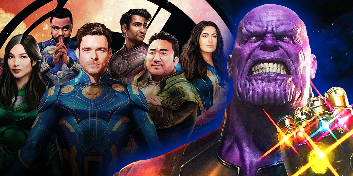 Marvel's Eternals and Thanos split image