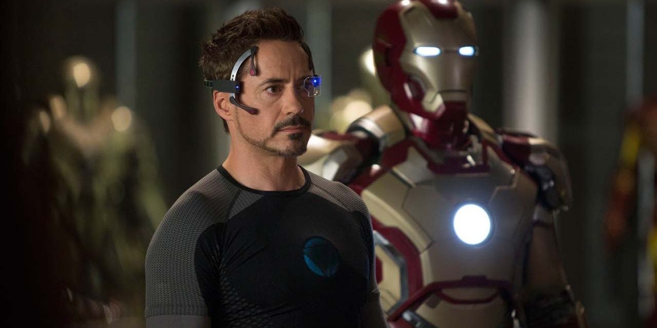 Tony wearing the telepresence headset in Iron Man 3
