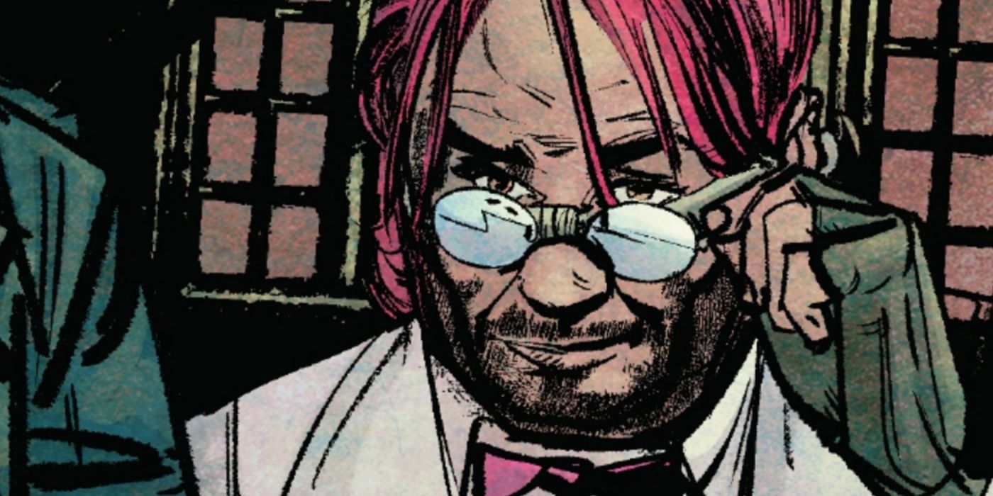 Toyman Schlott adjusts his glasses in a DC Comics panel