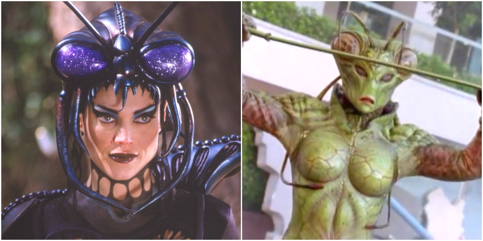 Trakeena as a human and as a bug-like creature from the last episode of Lost Galaxy