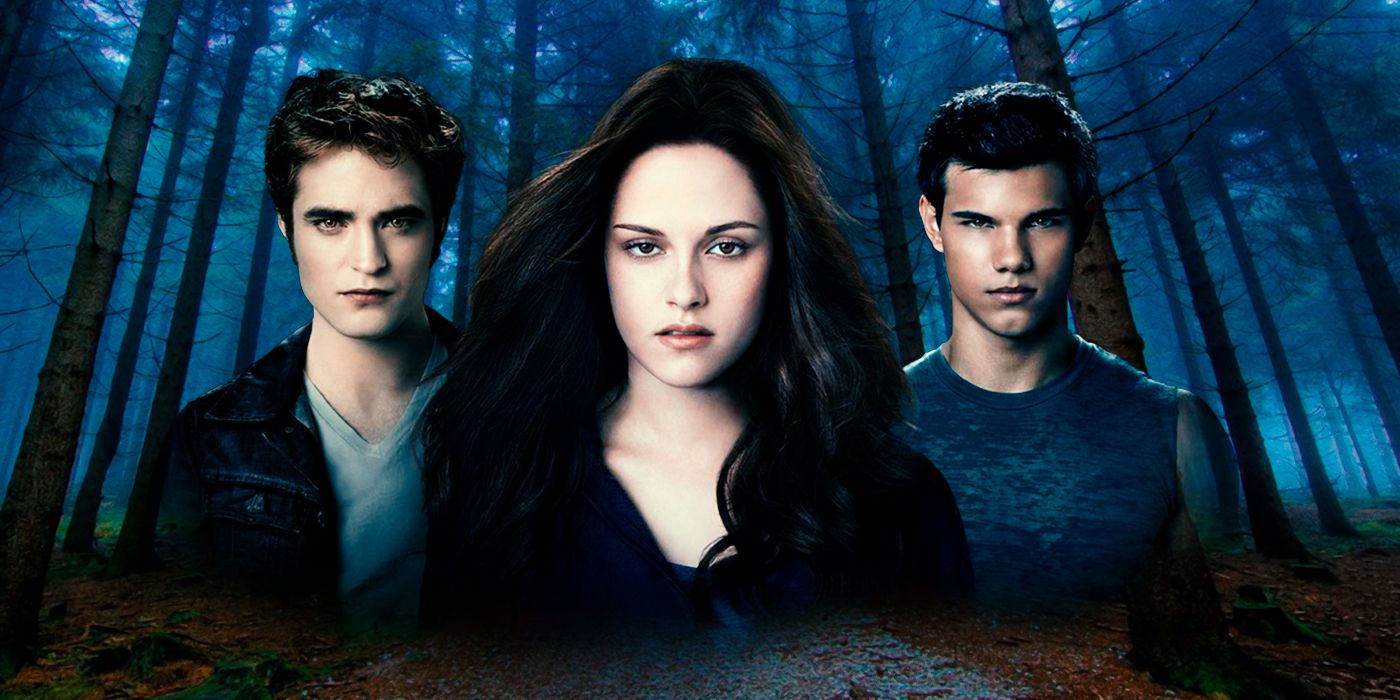 Bella flanked by Edward and Jacob from Twilight 