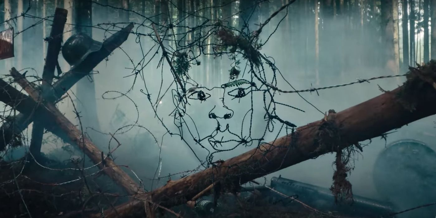 A face seen depicted in some tangled barbed wire in the Call of Duty Vanguard teaser