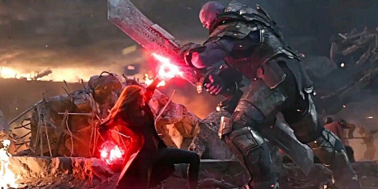 Wanda (Scarlet Witch) vs Thanos during the final battle in Endgame