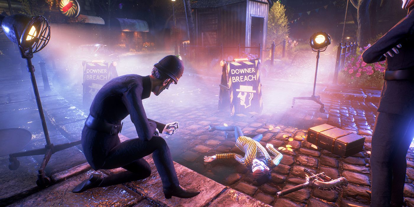 A crime scene from the game We Happy Few