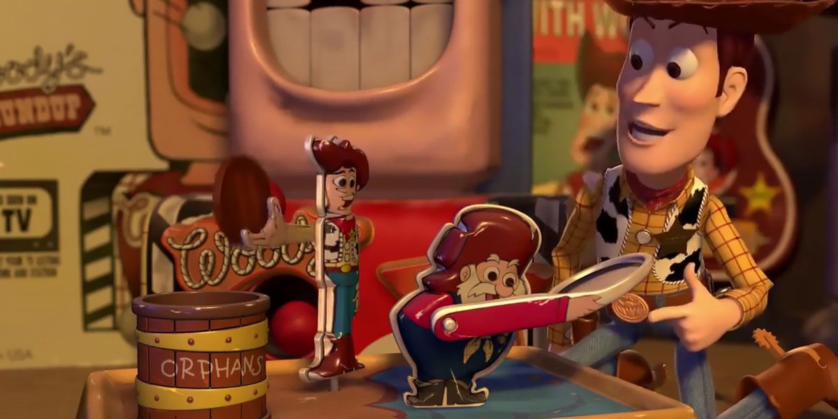 Woody looks at his merchandise in Toy Story 2