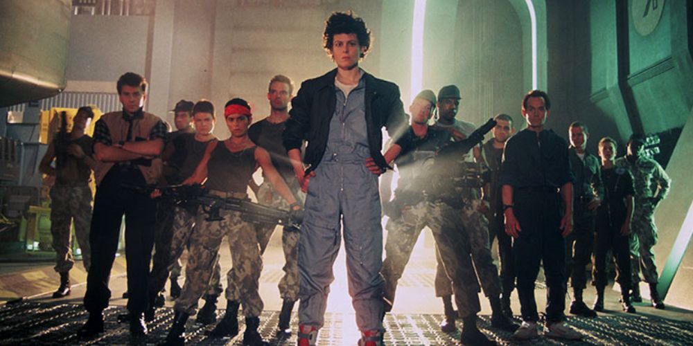 Ripley standing in front of the marines in Aliens