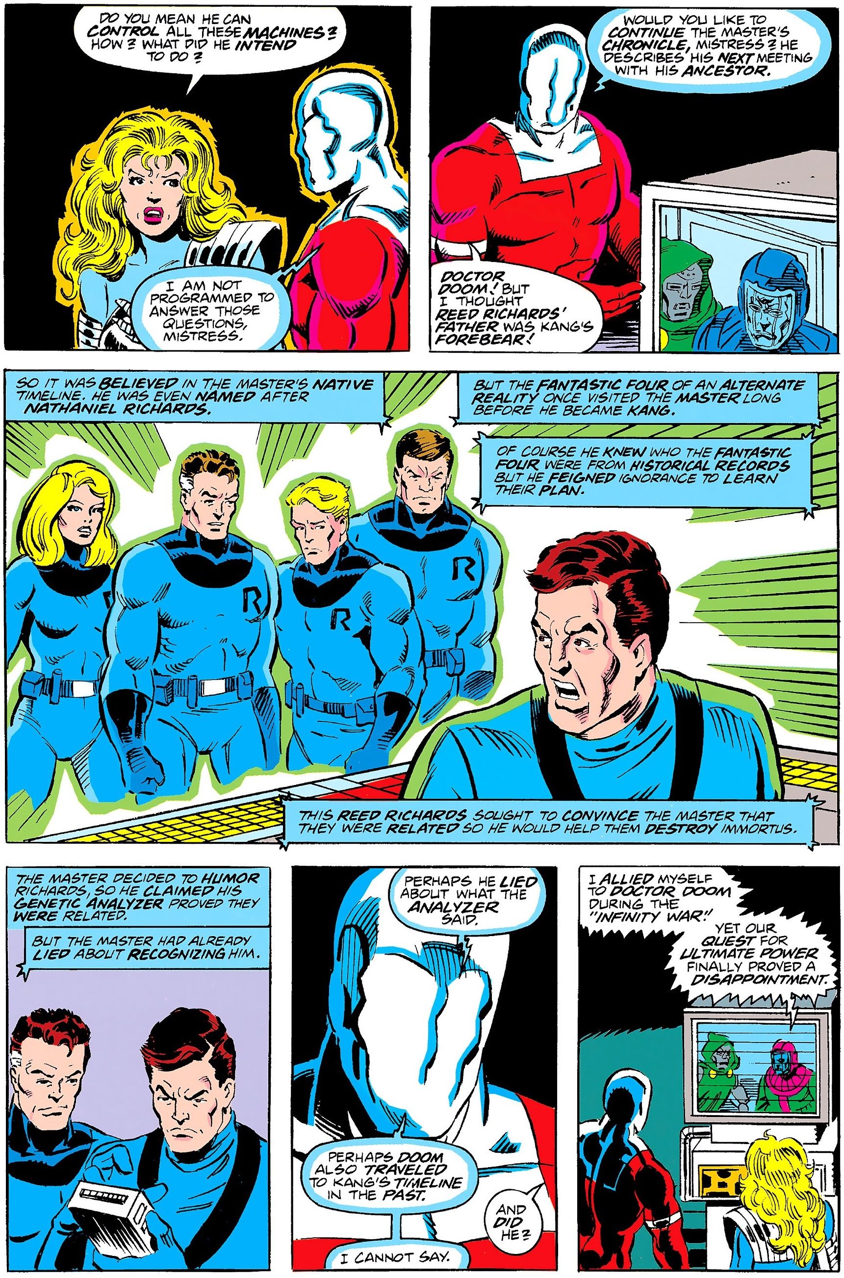 A robot explains how the Fantastic Four from another reality tricked Nathaniel Richards