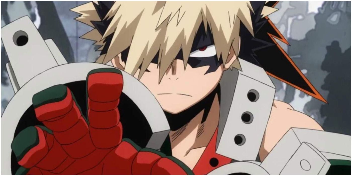 bakugo holds hand up in attack pose