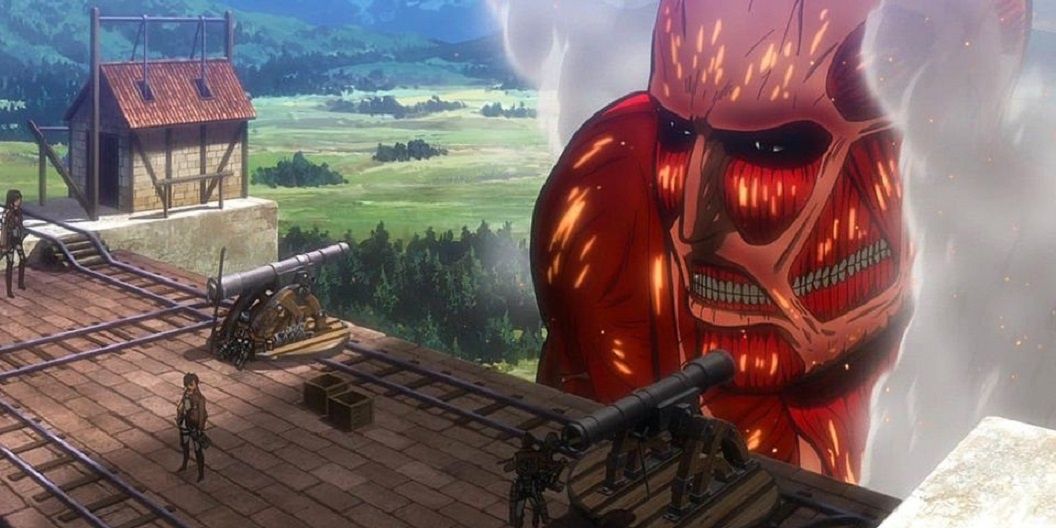 Bertholdt as the Colassal Titan vs cannons in Attack On Titan.