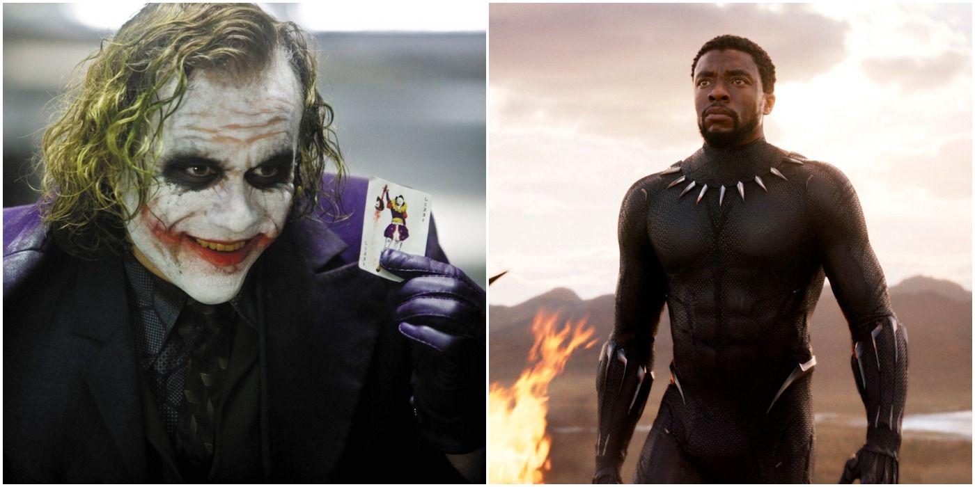heath ledger in the dark knight and chadwick boseman in black panther