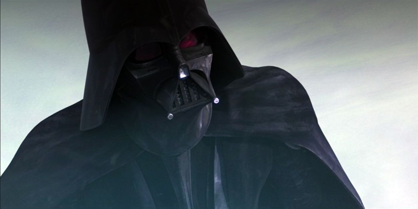 Darth Vader with a red eye filter in The Clone Wars' final scene.