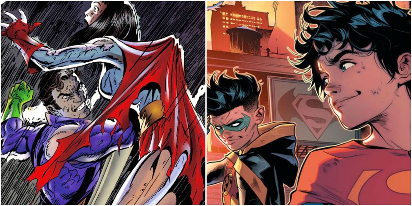 Split image showing Superman's children in DC Comics.