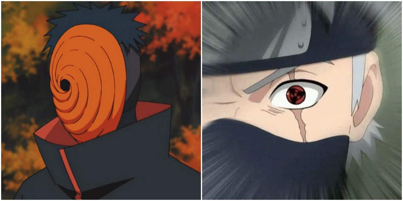 Tobi Obito Uchiha and Kakashi with the Mangekyo Sharingan in Naruto