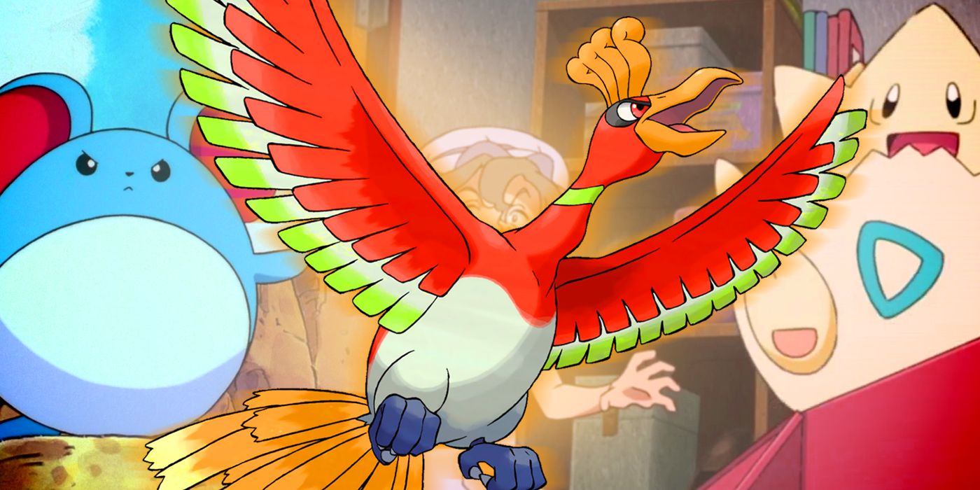 ho oh in front of marill and togepi from pokemon movie