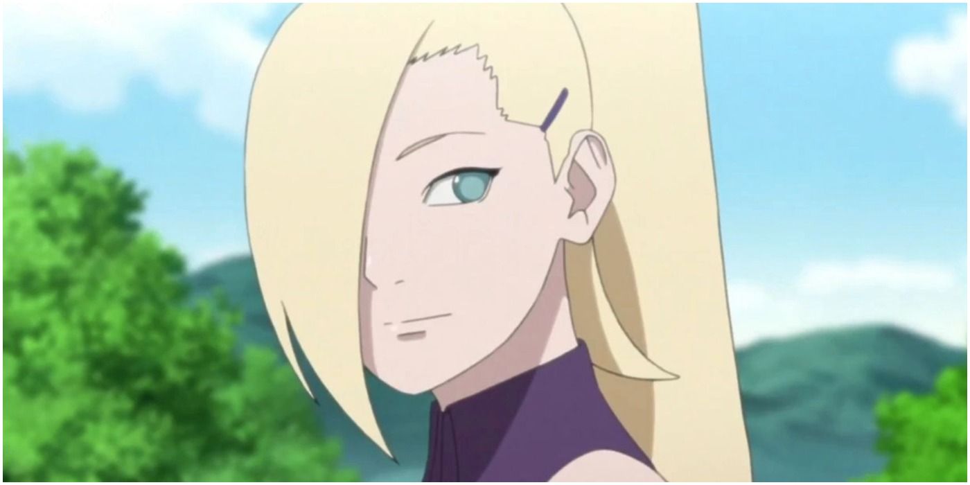 Ino looks back over her shoulder and smiles serenely