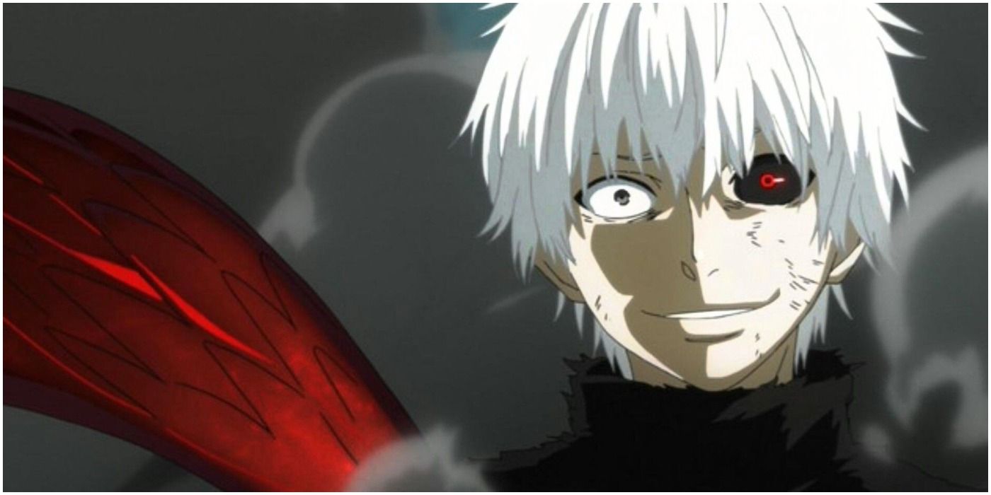 Kaneki with scary grin in Tokyo Ghoul