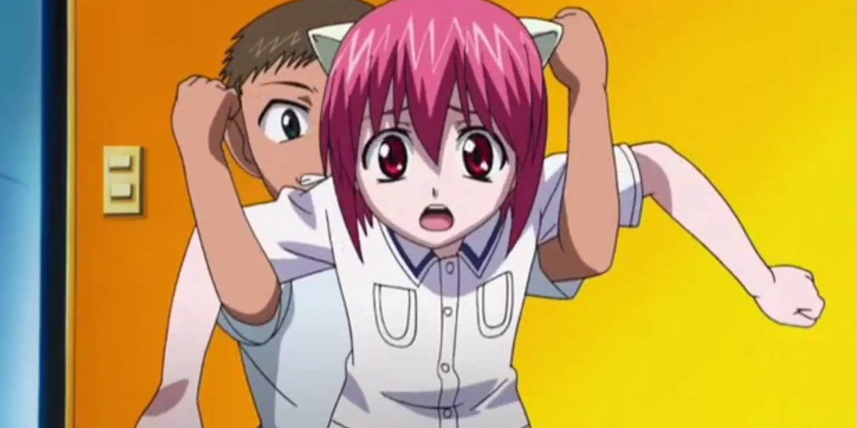 lucy being held back by a bully in elfen lied