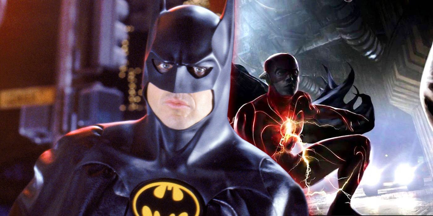 Michael Keaton as Batman over Flash concept art