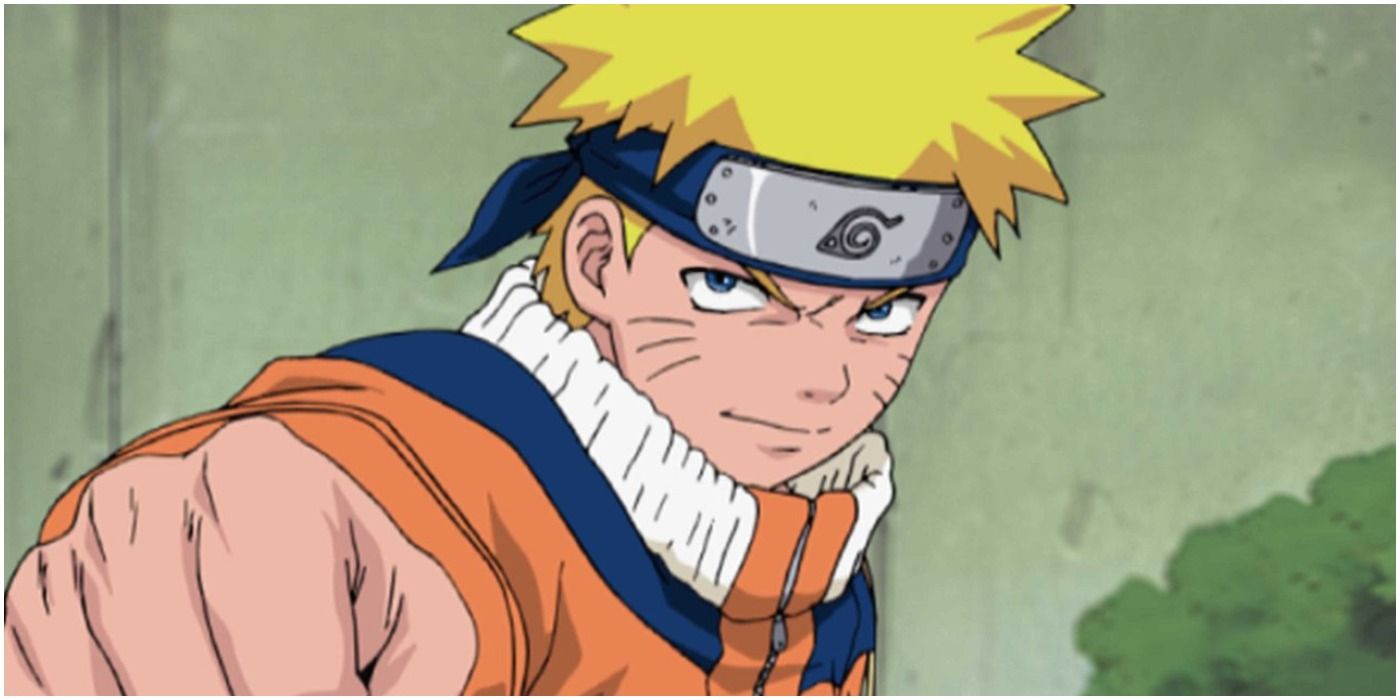 Naruto estende o punho durante sua luta com Neji nos exames Chunin