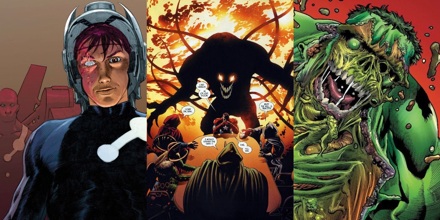 A split image of various villains from Marvel Comics