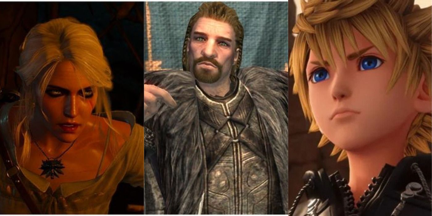 Characters from The Witcher 3, Skyrim, and Final Fantasy VII.