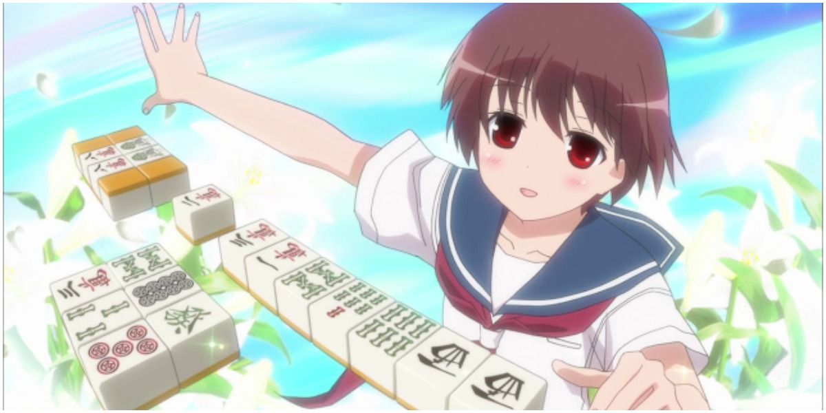 saki miyanaga from saki anime playing mahjong
