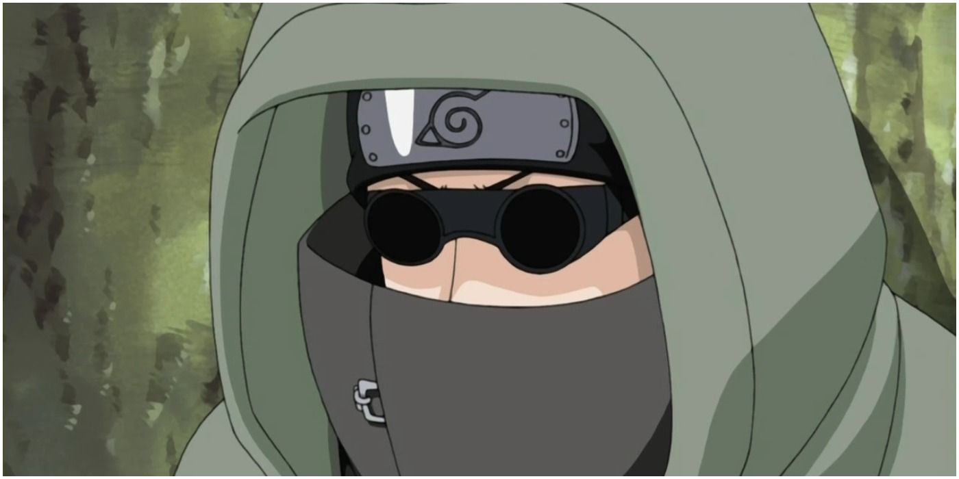 Shino wears hood and glasses and spies down