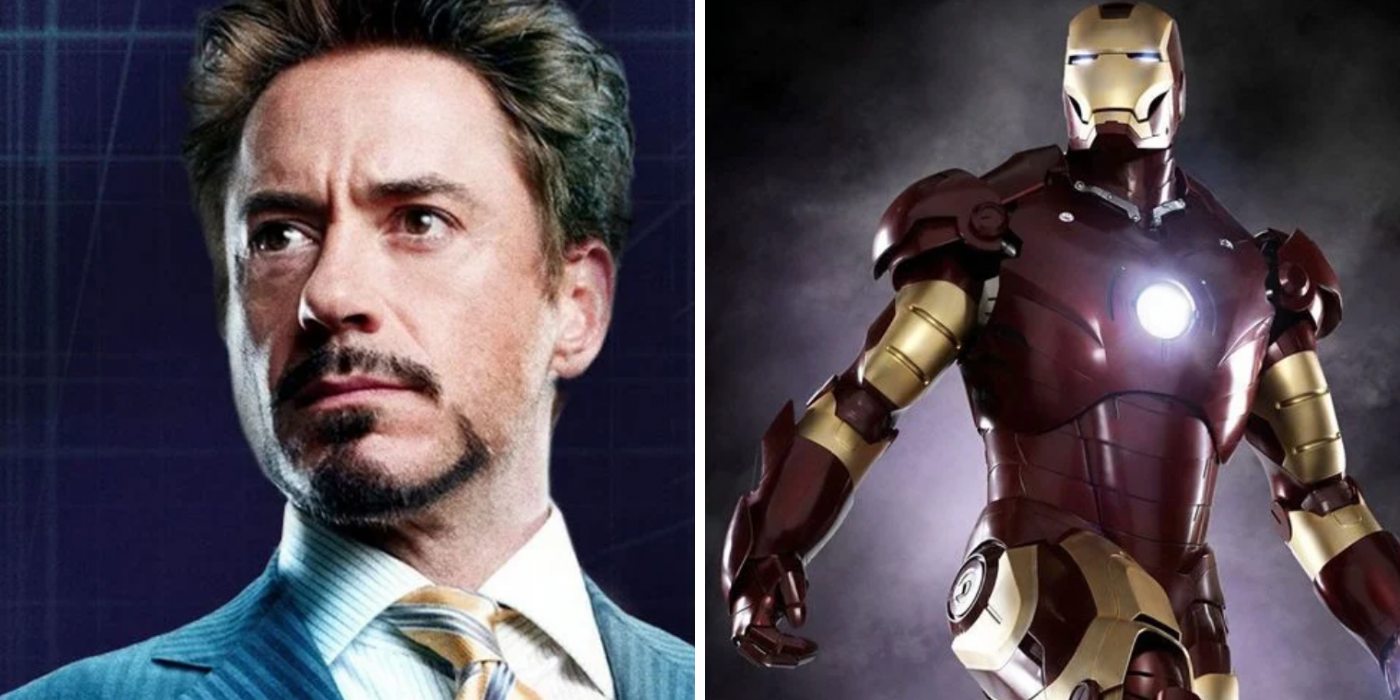 Tony Stark side by side with the Iron man armor