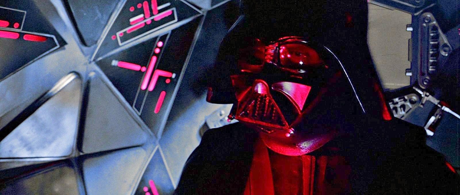 A visual of Darth Vader's eye through the mask as he pilots his ship.