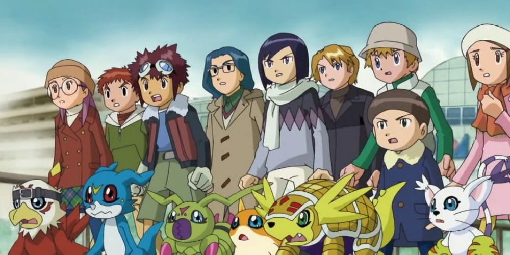 The main cast of Digimon Adventure 02 line up to face a threat.
