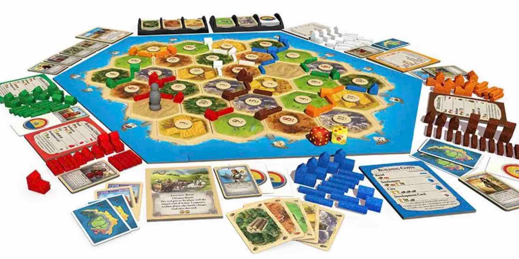 Catan board set-up and components.