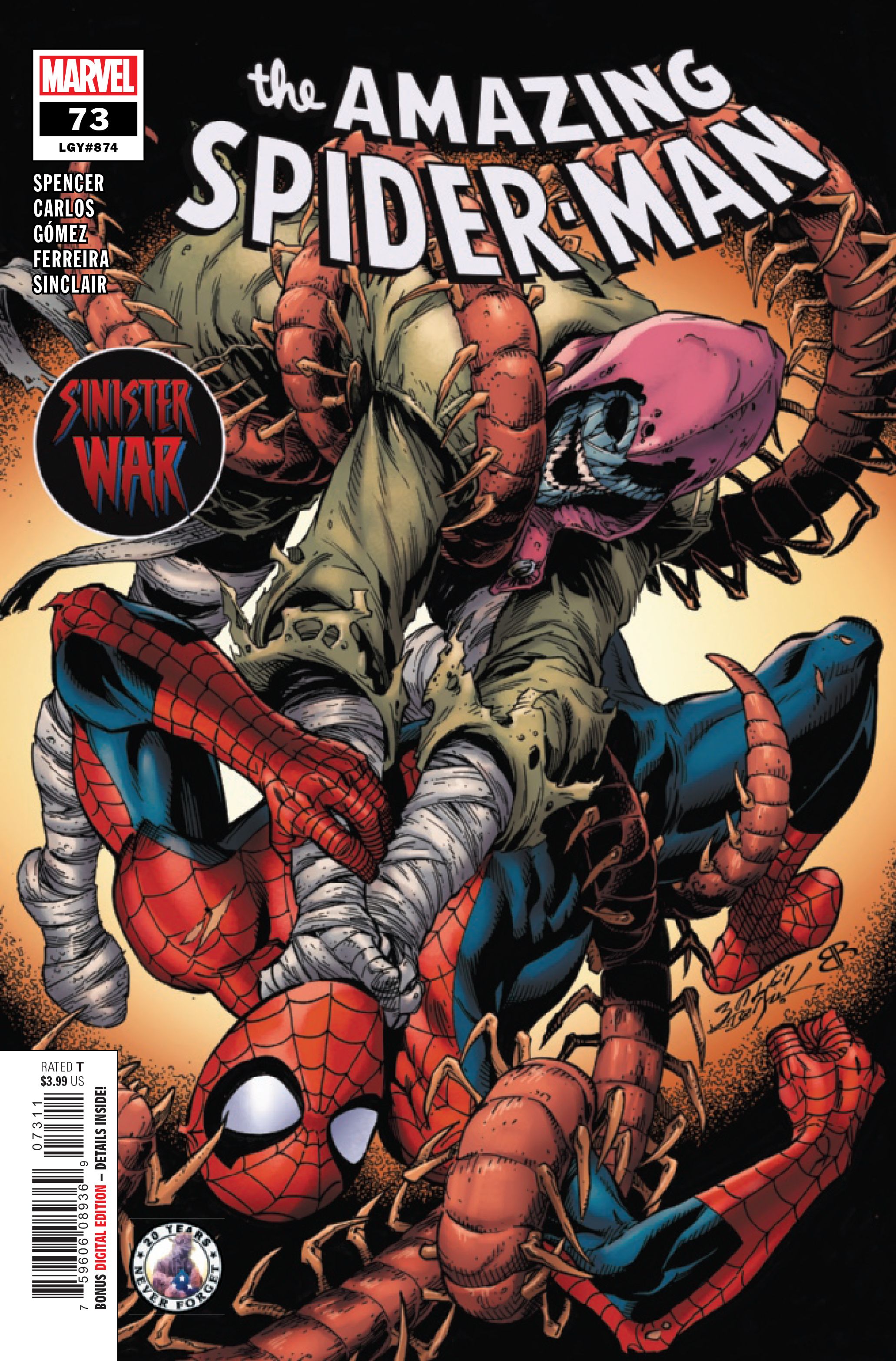 The cover for Amazing Spider-Man #73, by Nick Spencer, Zé Carlos, Carlos Gómez and Marcelo Ferreira.
