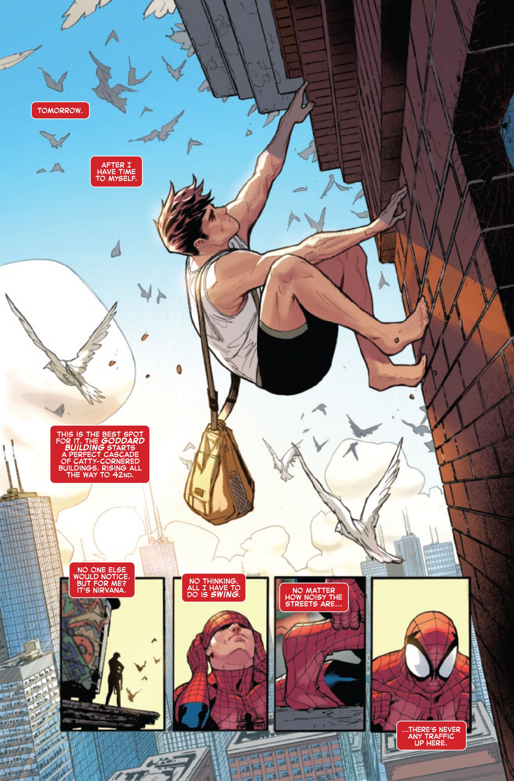 Amazing Spider-Man #75 page 4 by Zeb Wells and Patrick Gleason.