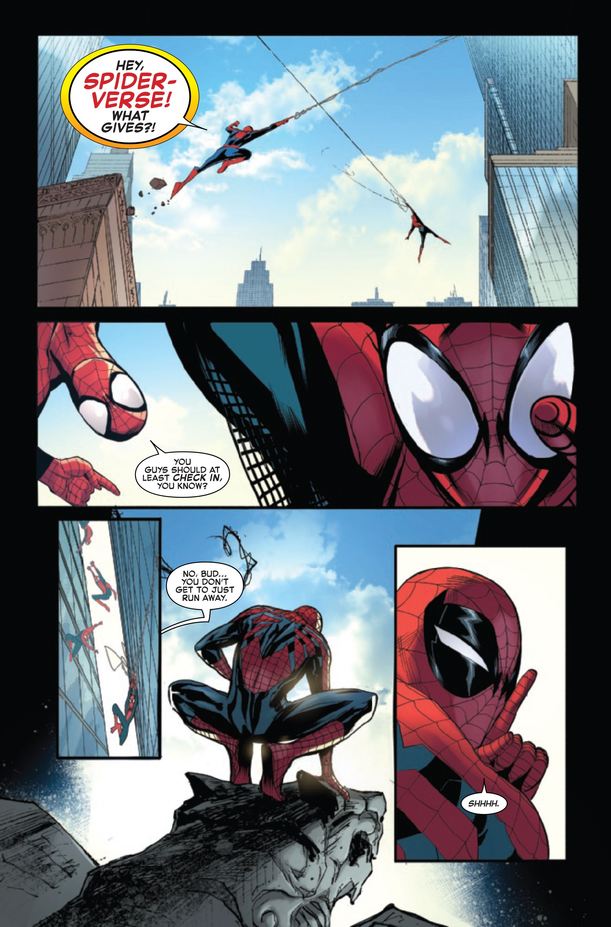 Amazing Spider-Man #75 page 7 by Zeb Wells and Patrick Gleason.