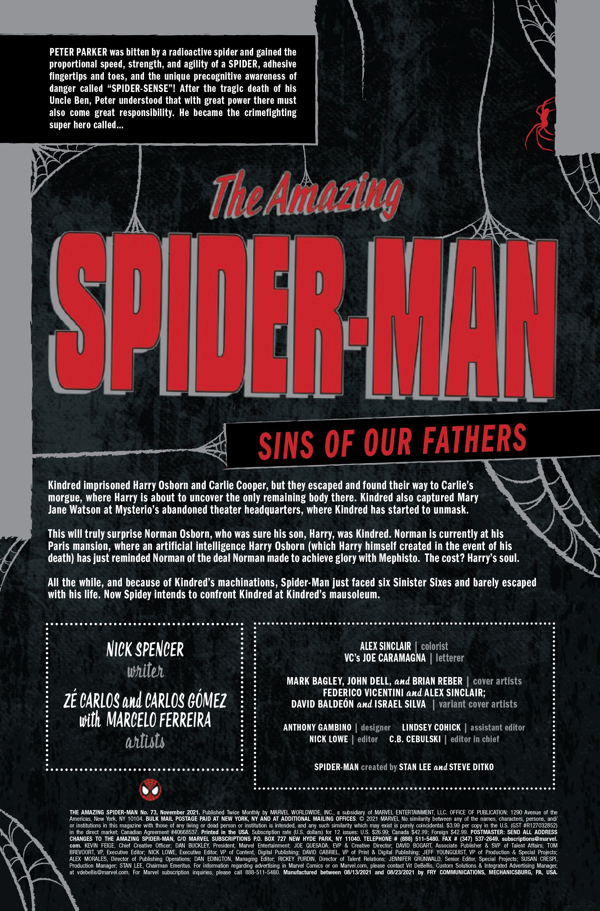 Page 1 of Amazing Spider-Man #73, by Nick Spencer, Zé Carlos, Carlos Gómez and Marcelo Ferreira.