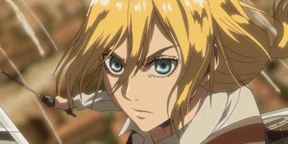 Historia in battle looking angry in Attack on Titan.