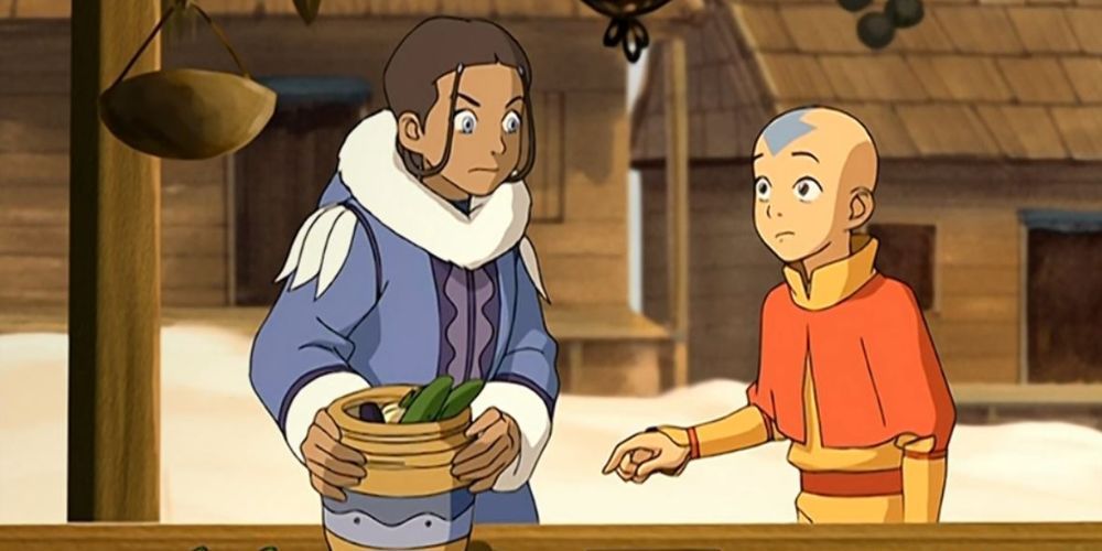 Avatar Katara Carrying Basket and Scolding Aang