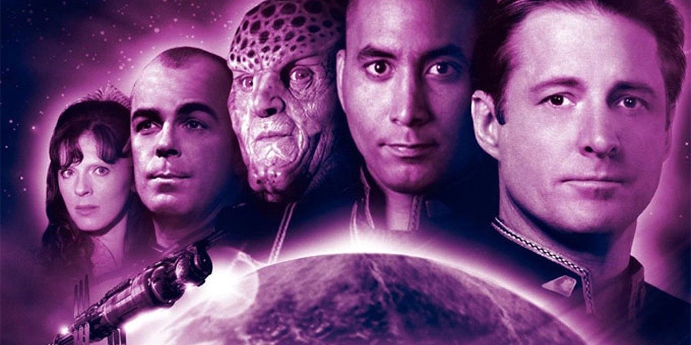 Cast of Babylon 5 during its 1998 fifth season.