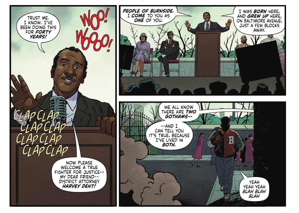 Harvey Dent gives speech in Batman ’89 #2 