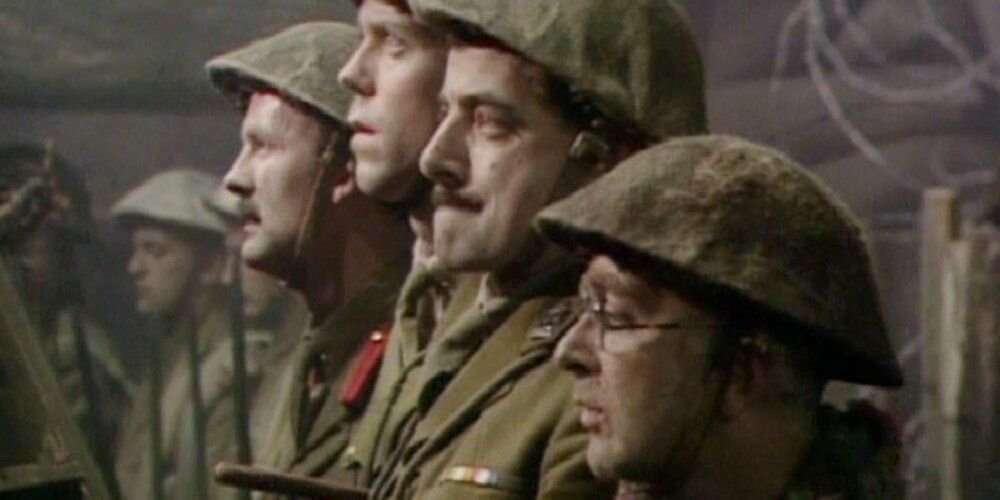 Darling, George, Blackadder and Baldrick prepare to go over the top in Blackadder Goes Forth finale