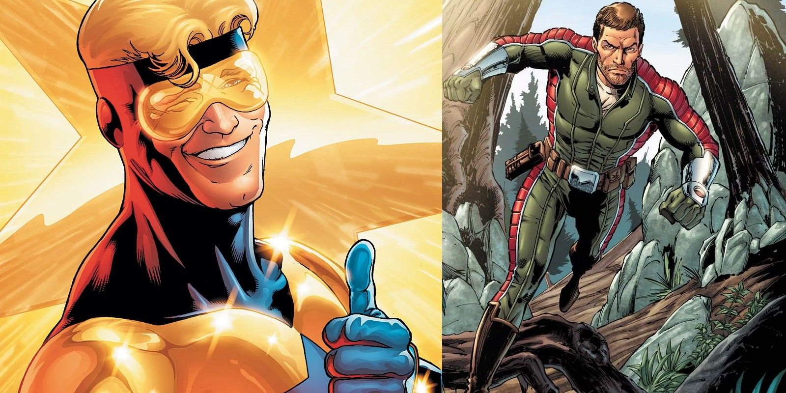 split image: Booster Gold and Rip Hunter in DC Comics