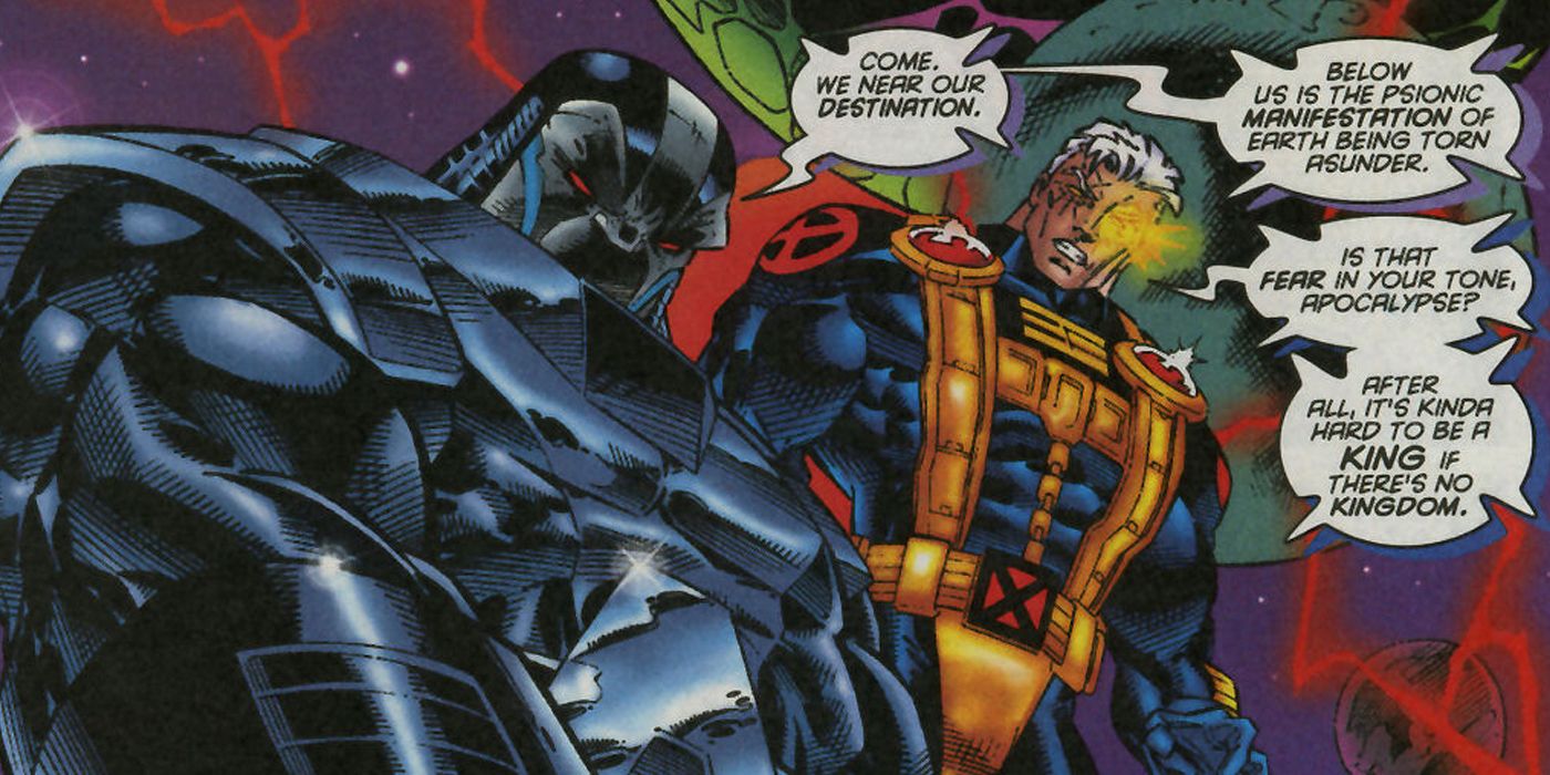Cable and Apocalypse working together against Onslaught
