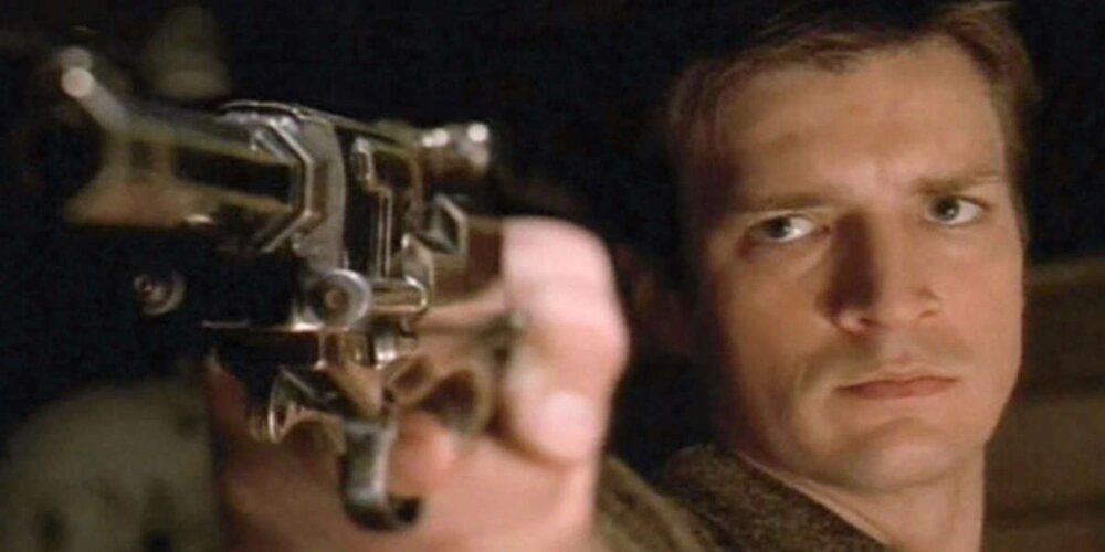 Captain Mal Reynolds pointing a gun Firefly