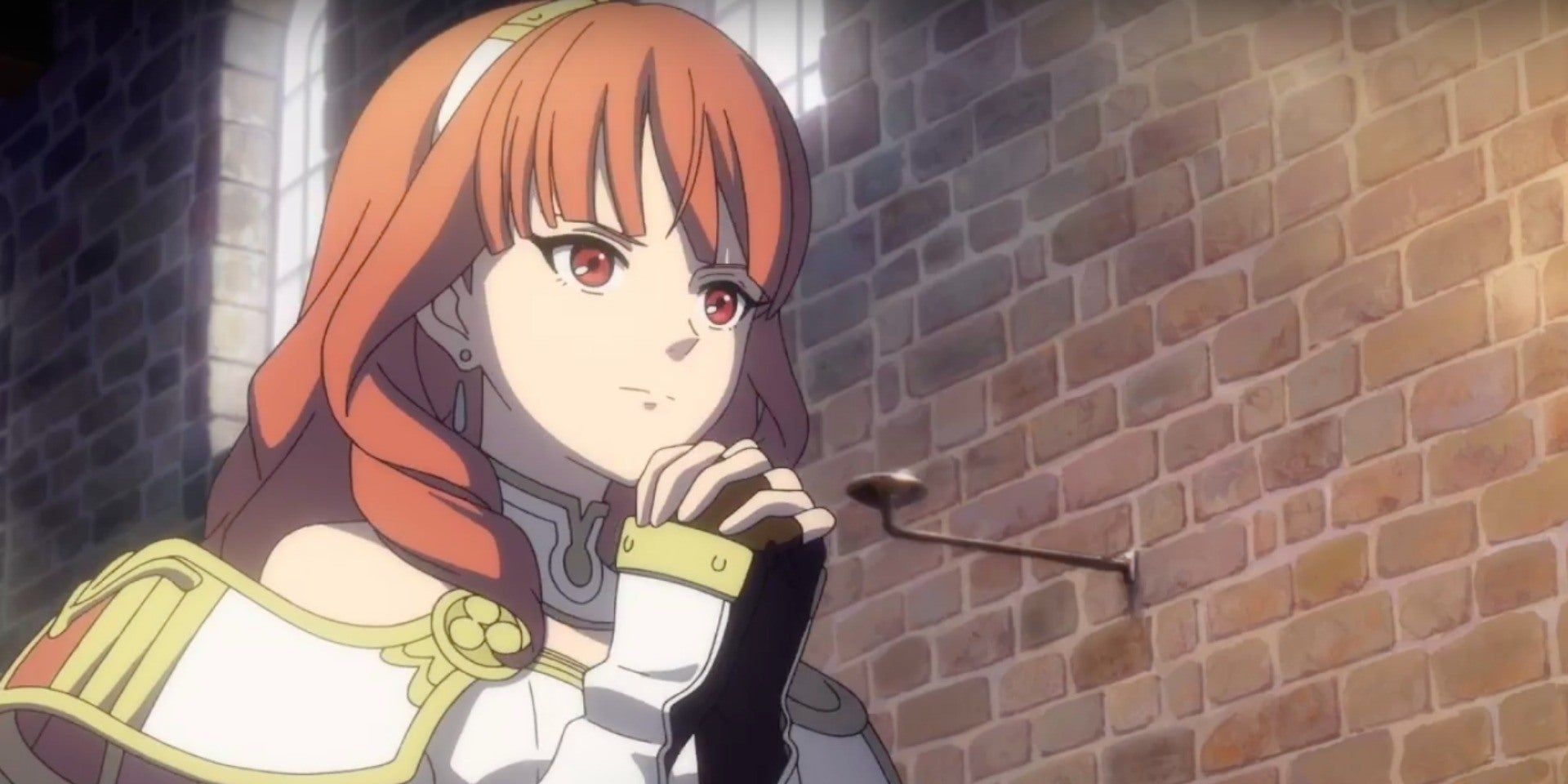 Celica clasping her hands together in Fire Emblem Echoes: Shadows of Valentia