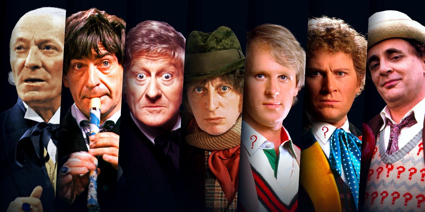 A split image of all the different Classic Doctor Who's