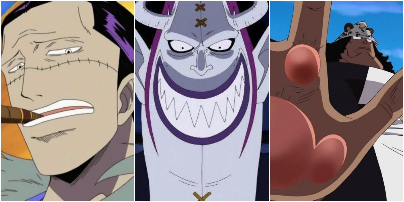 Trois des sept seigneurs de la mer de One Piece, Crocodile, Gecko Moria et Kuma
