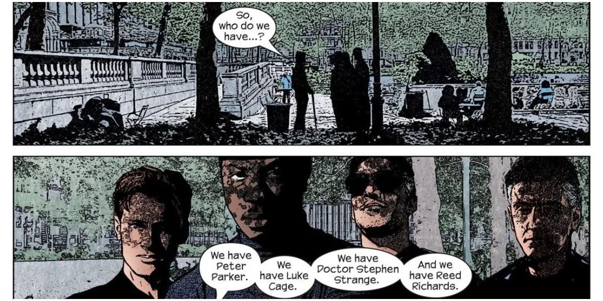 Daredevil lying to Reed Richards, Luke Cage, Peter Parker, And Doctor Strange