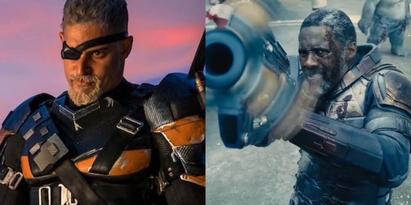 An image of Joe Manganiello as Deathstroke next to an image of Idris Elba as Bloodsport.