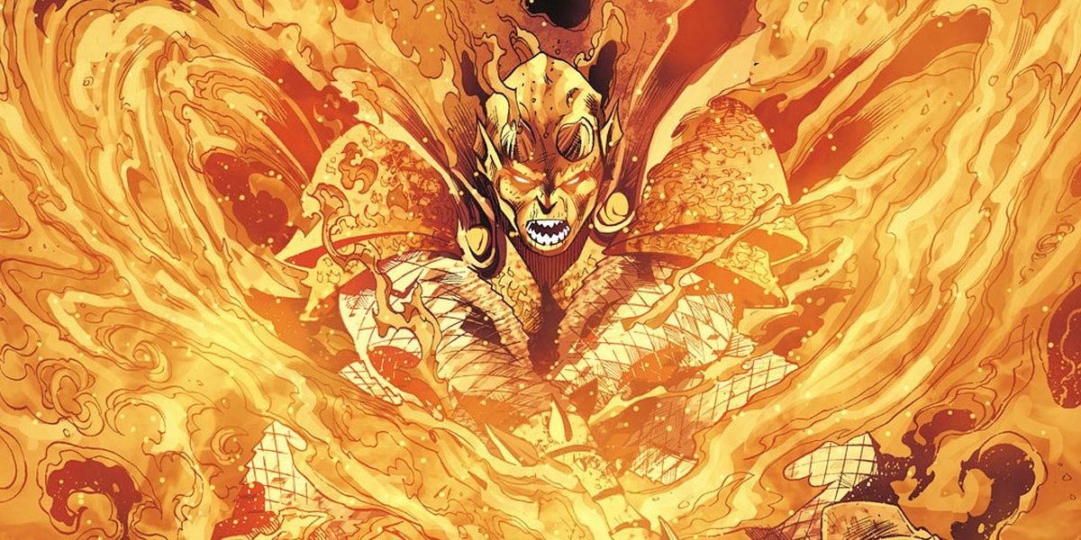 Demon Knights' Etrigan wreathed in flames