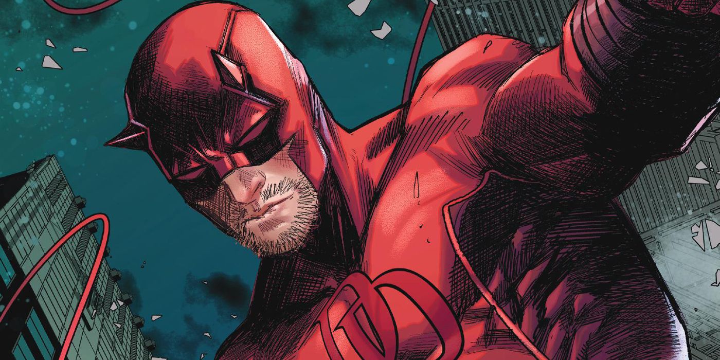 Daredevil swinging through the city in Devil's Reign #1.